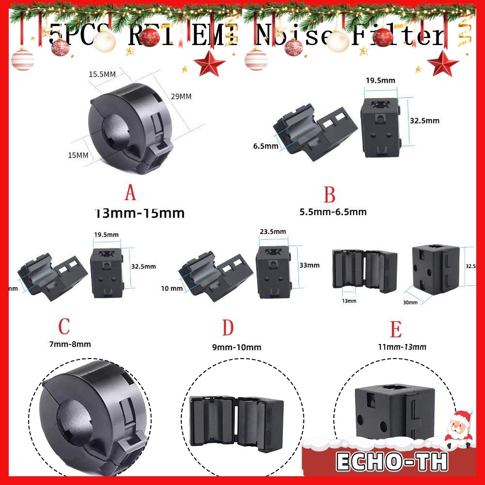 ECHO5PCS Black Clip-on RFI Noise Filter Ferrite Core Anti- Ring