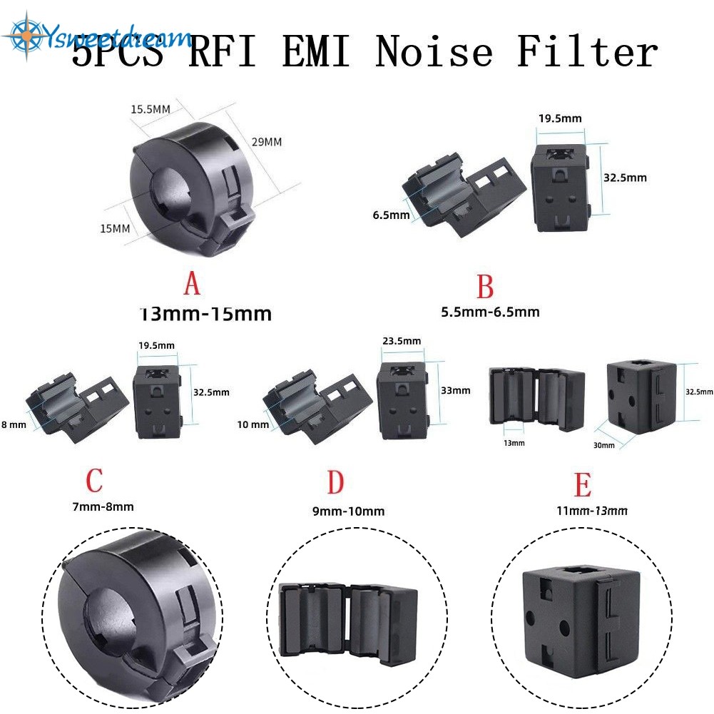 [SWTDRM] 5PCS Black Clip-on RFI Noise Filter Ferrite Core Anti- Ring