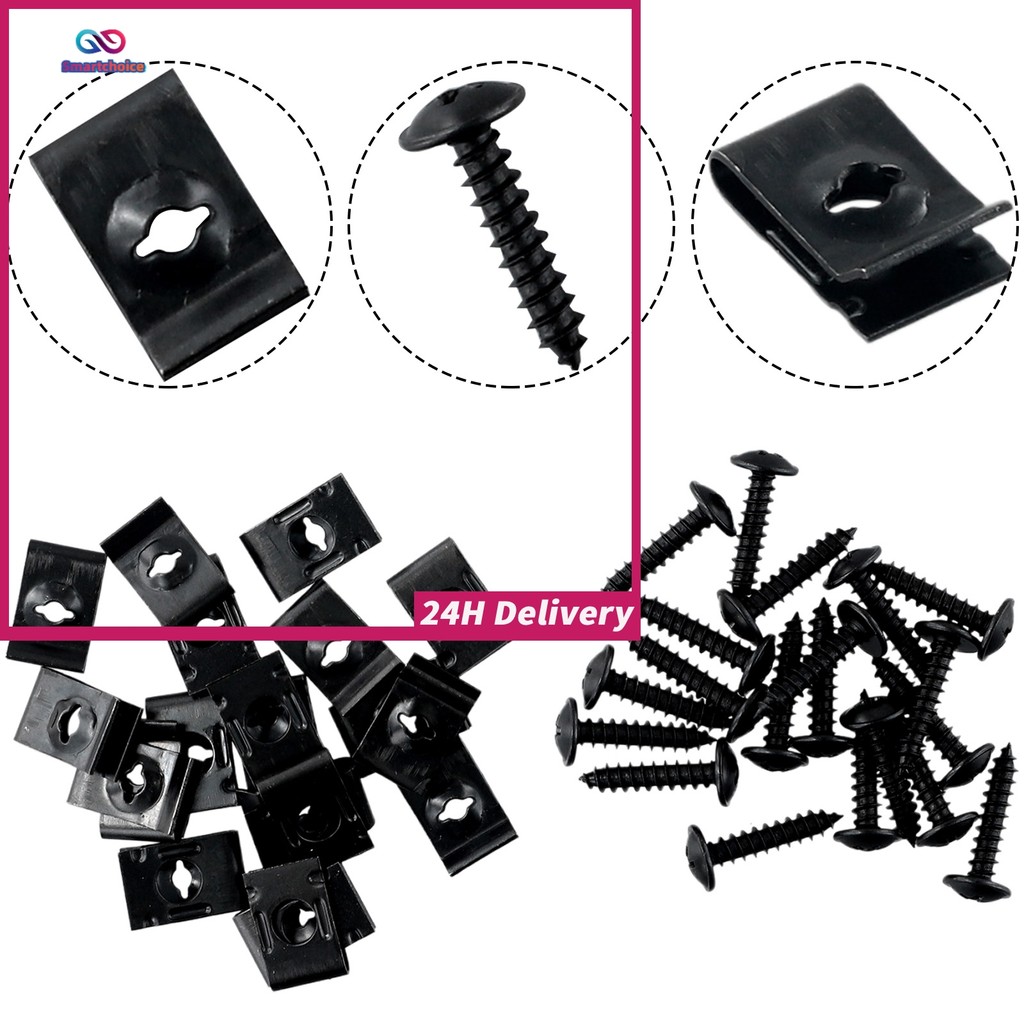 ⚡จัดส่ง 24 ชม.⚡20 ชุดโลหะ U-type คลิปพร้อมสกรูกันชนรถ Trim แผง Fasteners สําหรับ fender