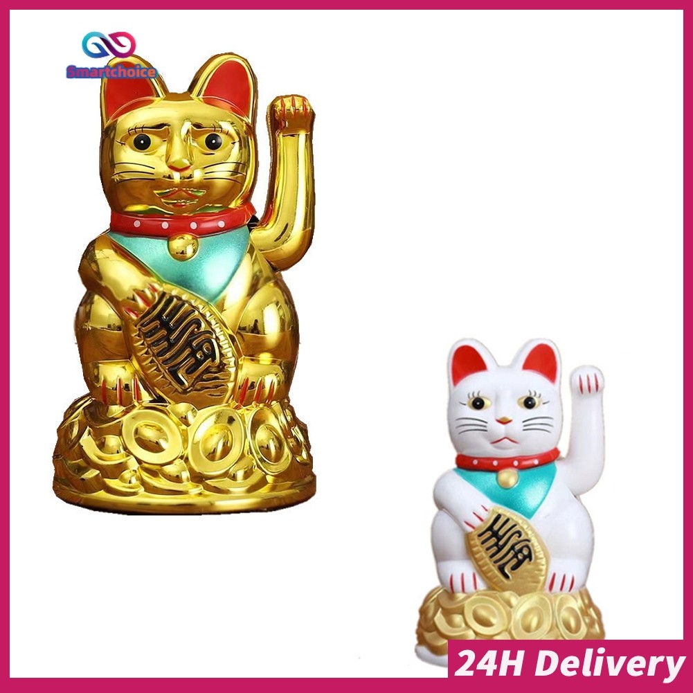 ⚡จัดส่ง 24 ชม.⚡จีน Lucky Waving Cat Beckoning Maneki Neko Gold Fortune Feng Shui 6.5\" นิ้ว