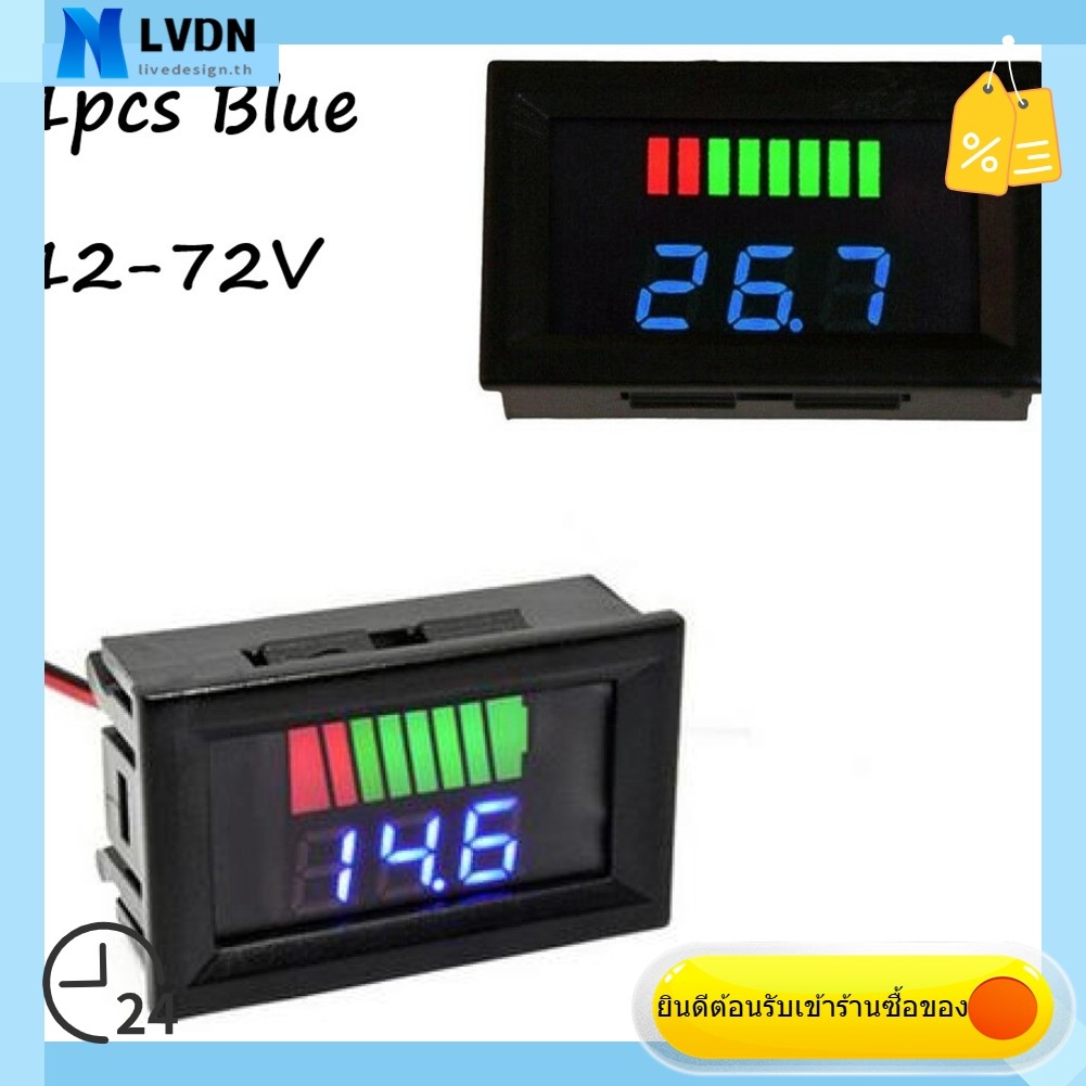 [LVDN] LED Digital Voltmeter Battery Fuel Gauge เหมาะสําหรับรถจักรยานยนต์ทางทะเล 12V-72V