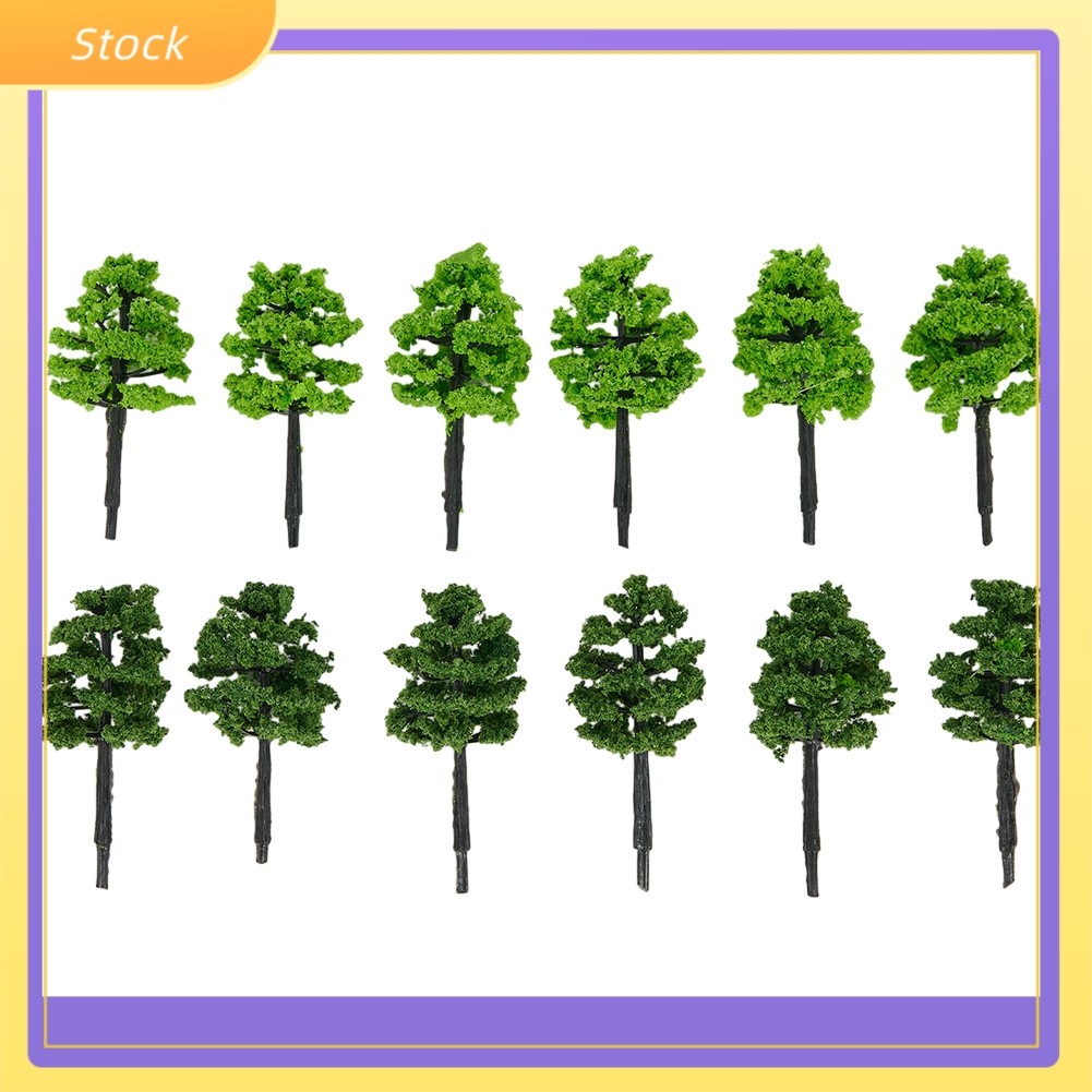 Bushy 50 มม.ต้นไม้ใน Dark & Light Green (12 ชิ้น) สําหรับเค้าโครง N / OO Gauge