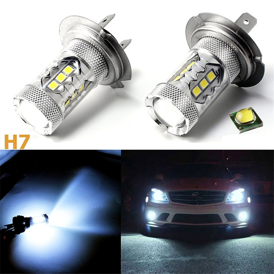 2PC H7 80W 8000K หลอดไฟ LED Canbus ชุดถอดรหัส