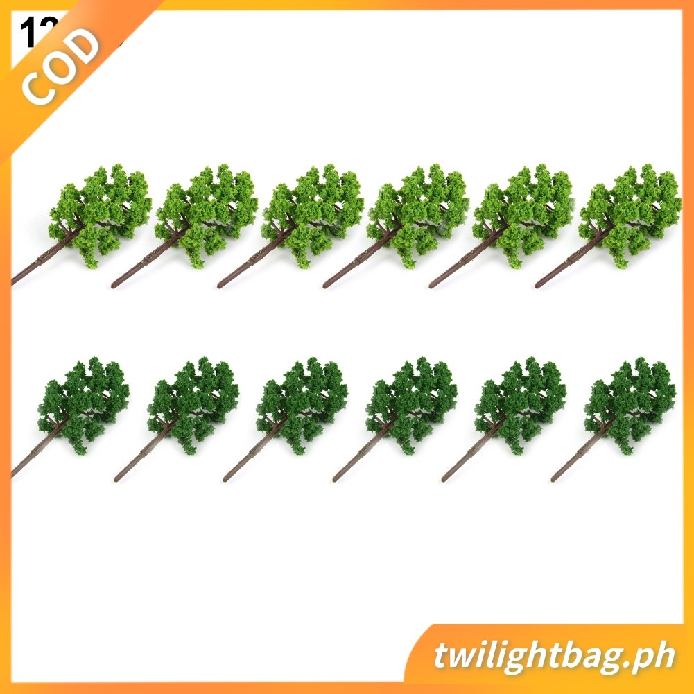 Bushy 50 มม.ต้นไม้ใน Dark & Light Green (12 ชิ้น) สําหรับเค้าโครง N / OO Gauge