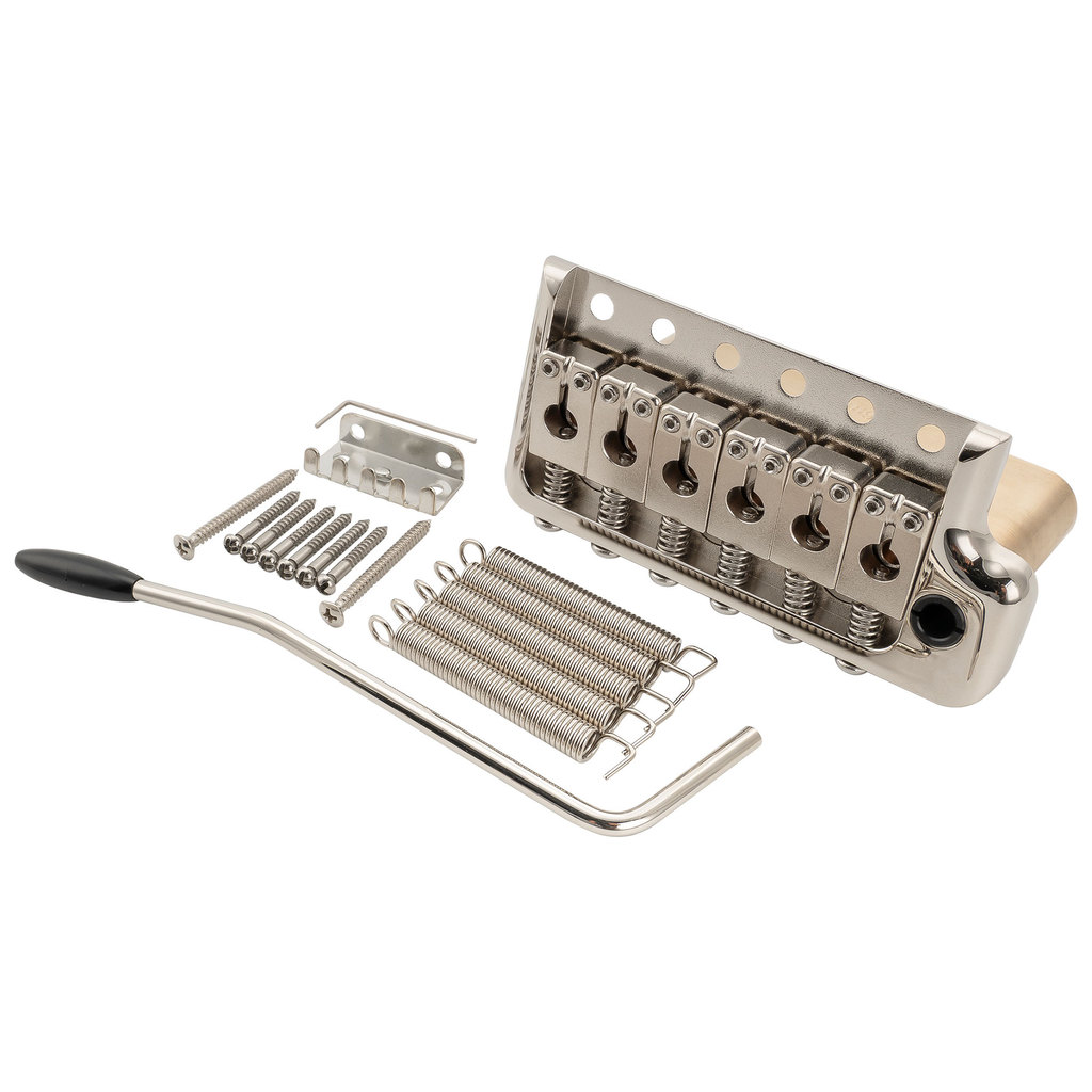 Musiclily Ultra 52.5 มม.(2-1/16 นิ้ว) ทองเหลืองแข็งเต็ม 6 สกรูมีดขอบ Tremolo Bridge พร้อมบล็อก 36 มม. สําหรับกีตาร์ไฟฟ้าสไตล์ Strat นิกเกิล