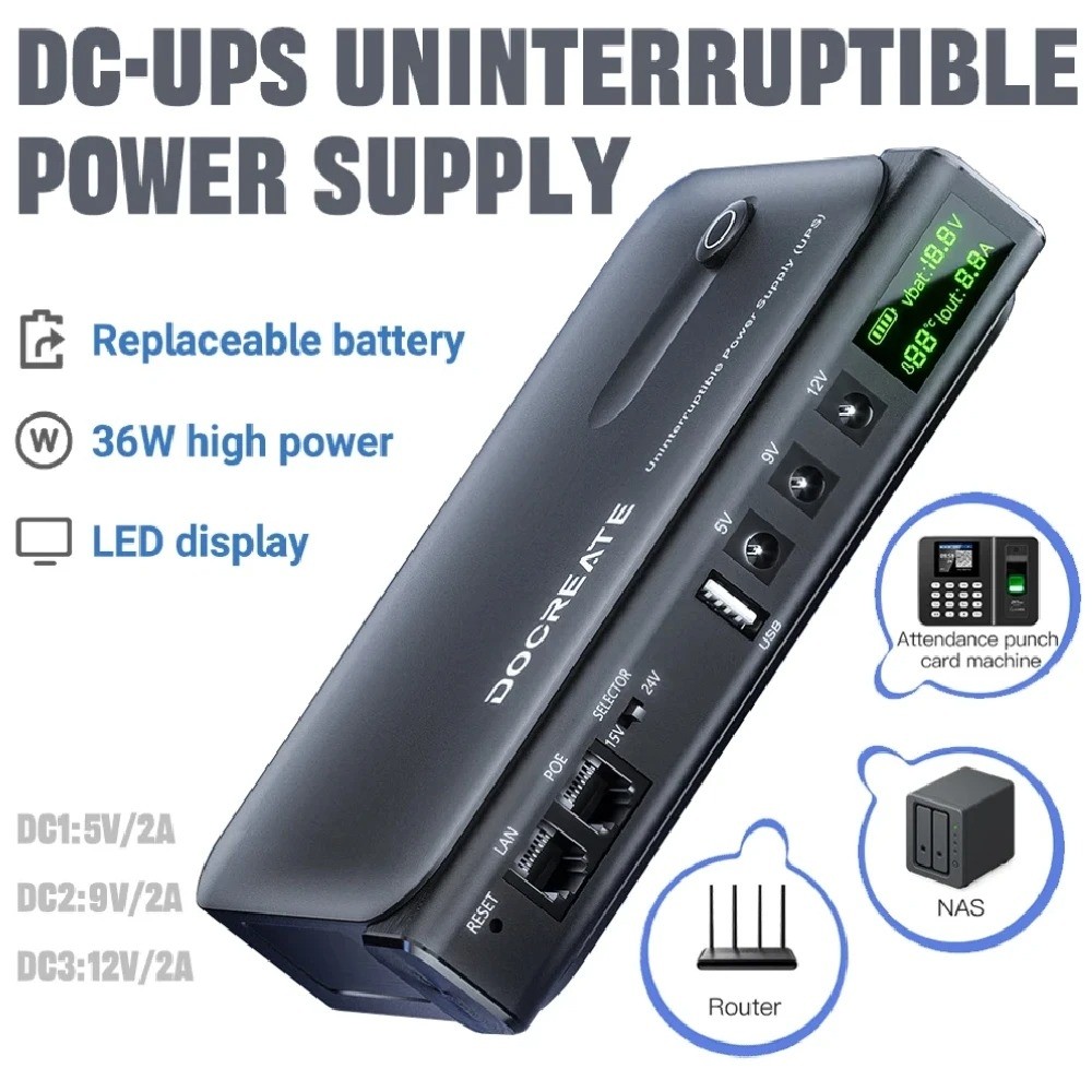 [SWTDRM] 36W สําหรับ Mini DC UPS พร้อมแบตเตอรี่แบบถอดเปลี่ยนได้: การสํารองข้อมูลพลังงานแบบไม่มีรอยต่