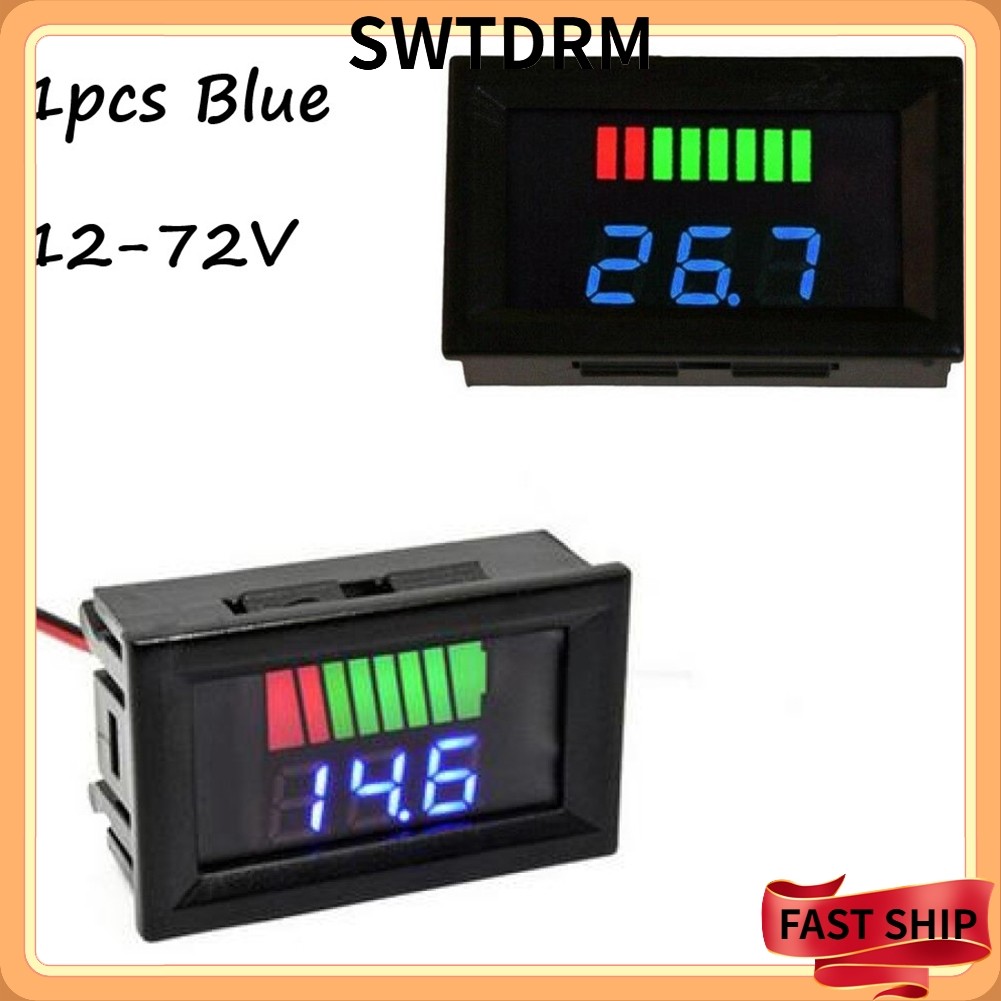 [SWTDRM] LED Digital Voltmeter Battery Fuel Gauge เหมาะสําหรับรถจักรยานยนต์ทางทะเล 12V-72V