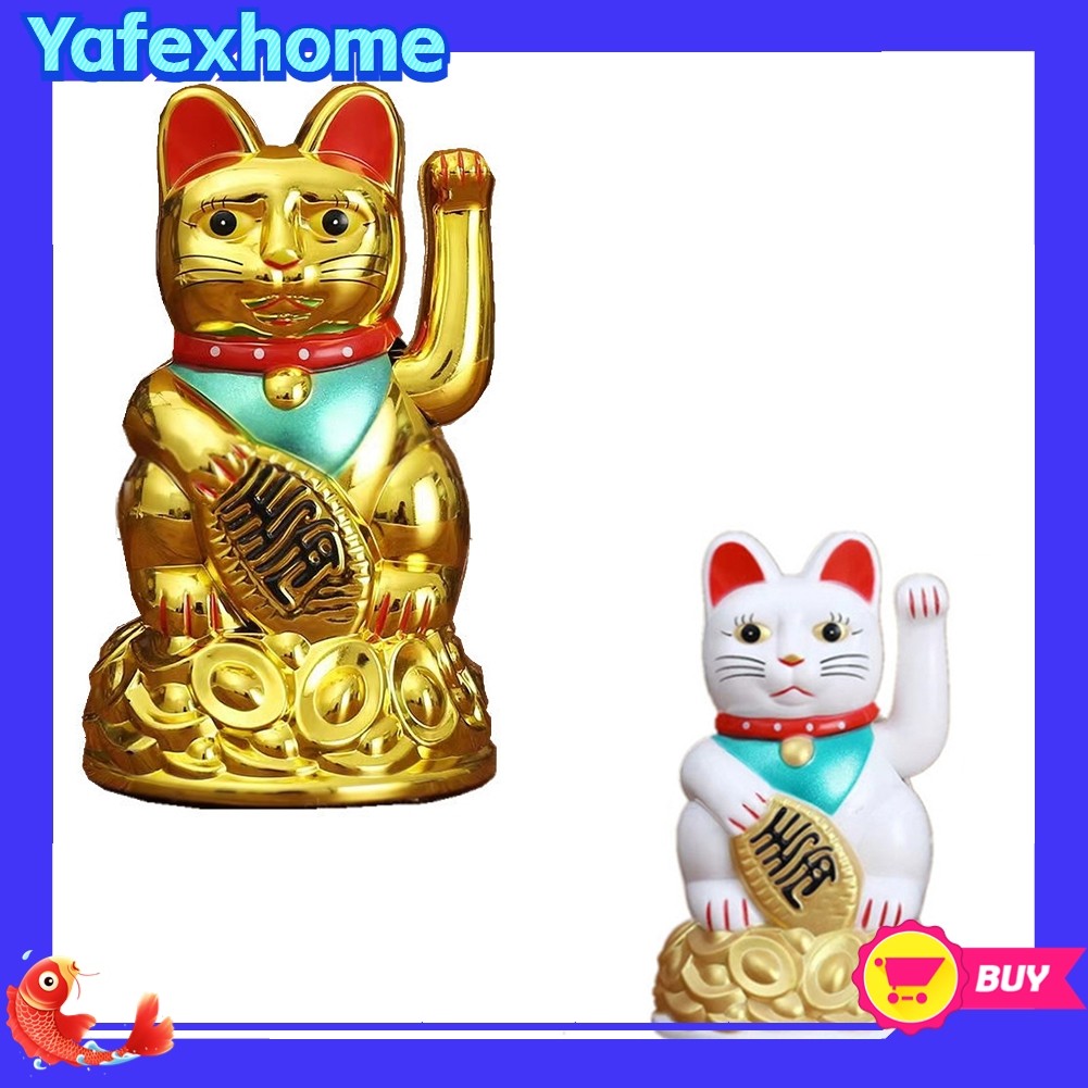 [YAFEXHM] Lucky Waving Cat Beckoning Maneki Neko Gold Fortune Feng Shui 6.5" นิ้ว