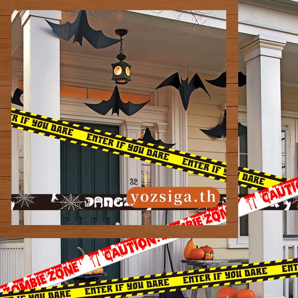 ราคาเคลียร์สินค้า Halloween Green Caution ZOMBIE DANGER Warnings Tape Halloween Fright Tape 10M
