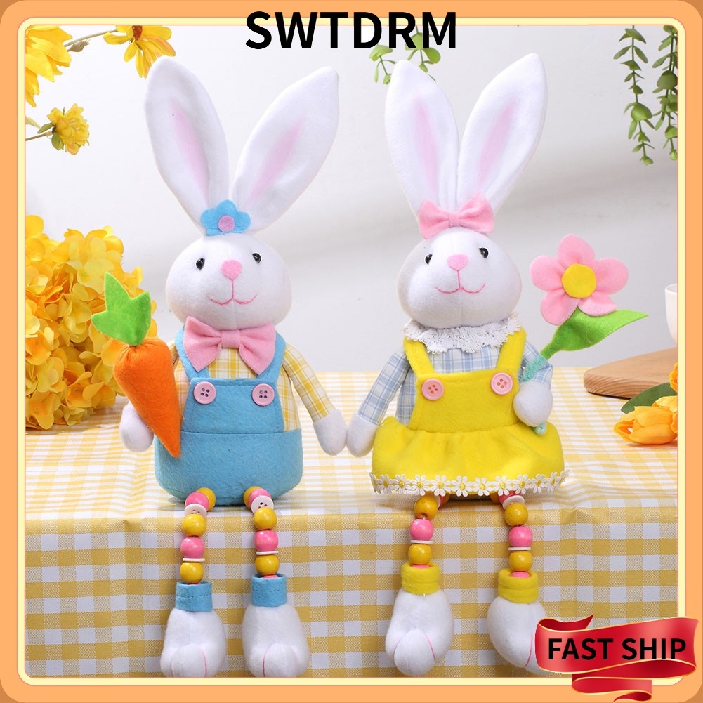 [SWTDRM] Easter Bunny Decor Easter Spring Bunny Rabbits with Flowers and Carrots Doll
