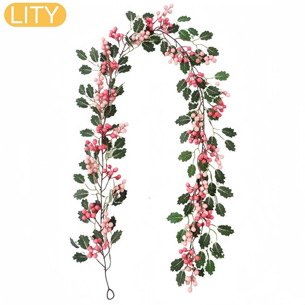 ⚡ราคาโปรโมชั่น⚡6.5FT ประดิษฐ์สําหรับ Pink Berry Garland แขวน Vines สําหรับตกแต่งปาร์ตี้คริสต์มาส