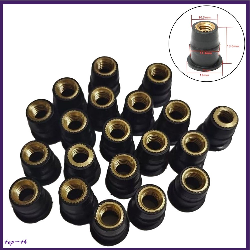 ❤️20 ชิ้นรถจักรยานยนต์ M6 ยางทองเหลือง Well Nuts กระจก Fairing Well nut