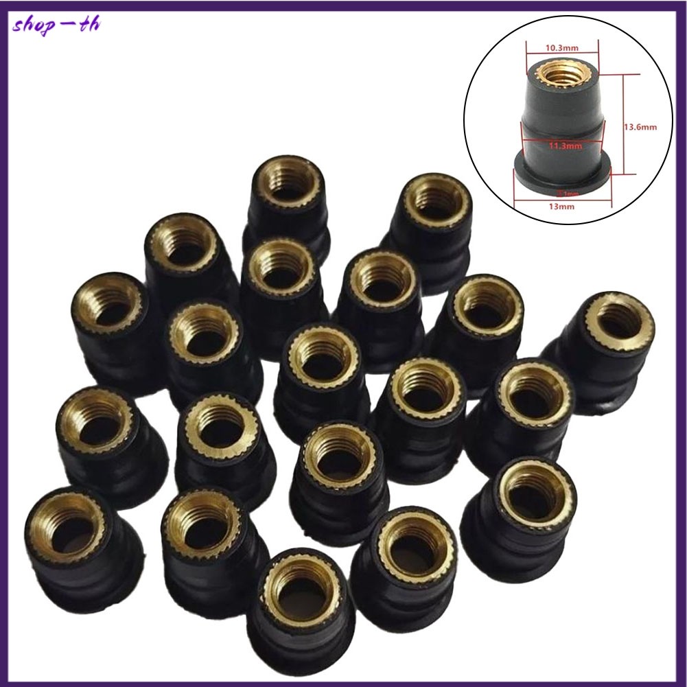 ❤️20 ชิ้นรถจักรยานยนต์ M6 ยางทองเหลือง Well Nuts กระจก Fairing Well nut