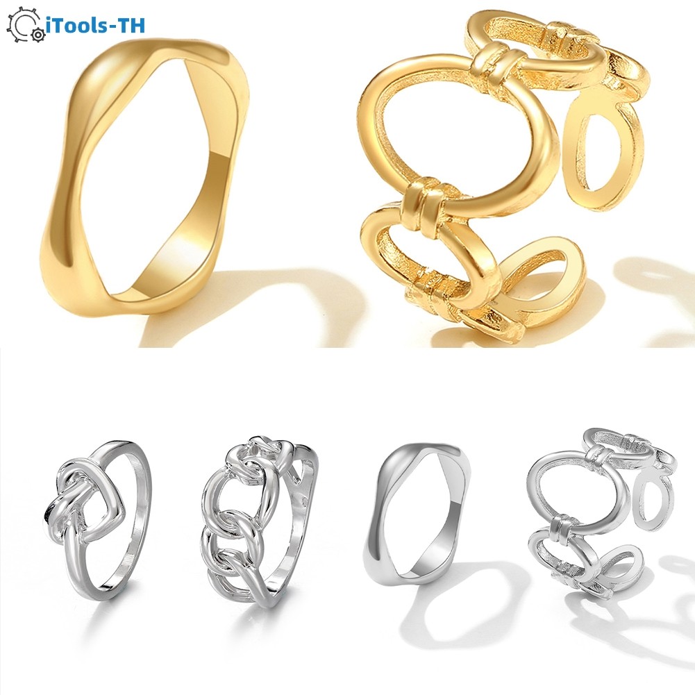 [DRHT] Punk Metal Hollow Knuckle Wide Ring Set Women Joint Gothic Ring Jewelry