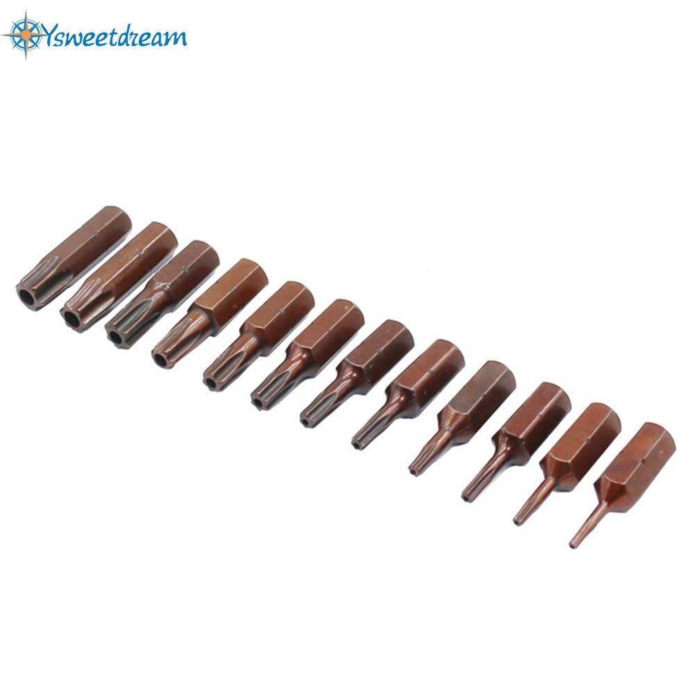 [SWTDRM] 12 ชิ้นสําหรับดอกไขควง Torx 6.35 มม. Shank 25 มม. สําหรับไขควง Torx พร้อมรูสําหรับ T6-T40