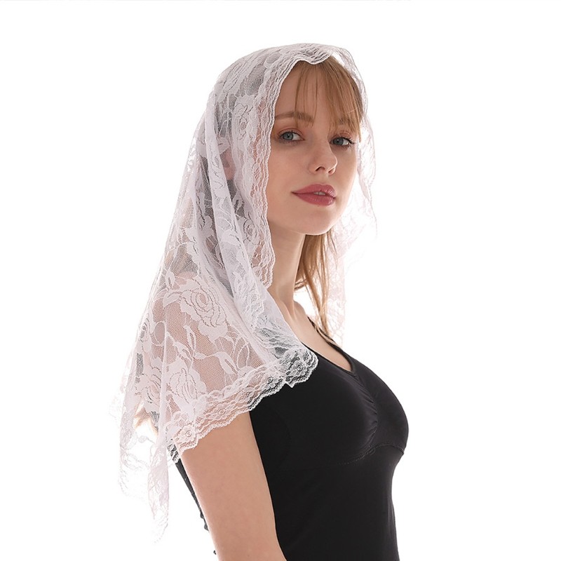 (bgp) Lace Mantilla Veil นุ่มสบาย 2 สีสีดําและสีขาวสไตล์สเปน Rose Lace Veil สําหรับผ้าคลุมศีรษะรูปตั