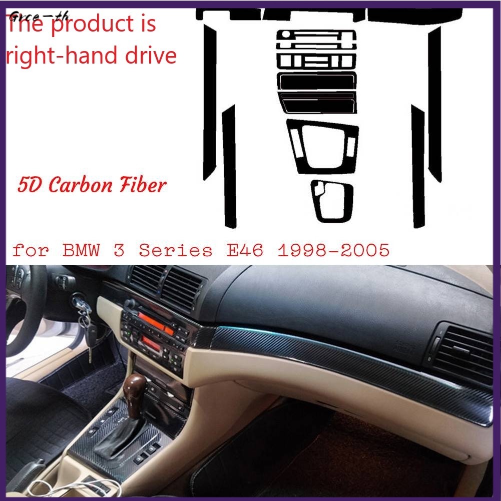 ❤️5D Glossy Carbon Fiber Trim Decal สําหรับ BMW 3 Series E46 98-05 ไดรฟ์ขวา[grce-th]
