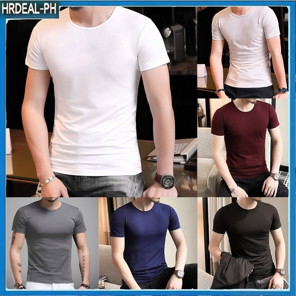 HRD Men เสื้อยืดแขนสั้นรอบคอ Slim Pullover Undershirts Base Layer Tops