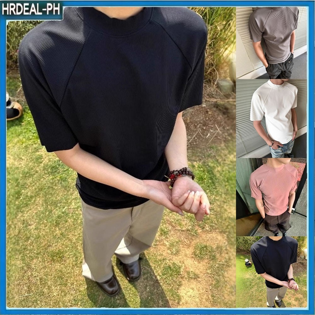 HRD ผู้ชาย Mock คอกีฬายิมเสื้อยืดฟิตเนสเพาะกาย Tops Breathable Running