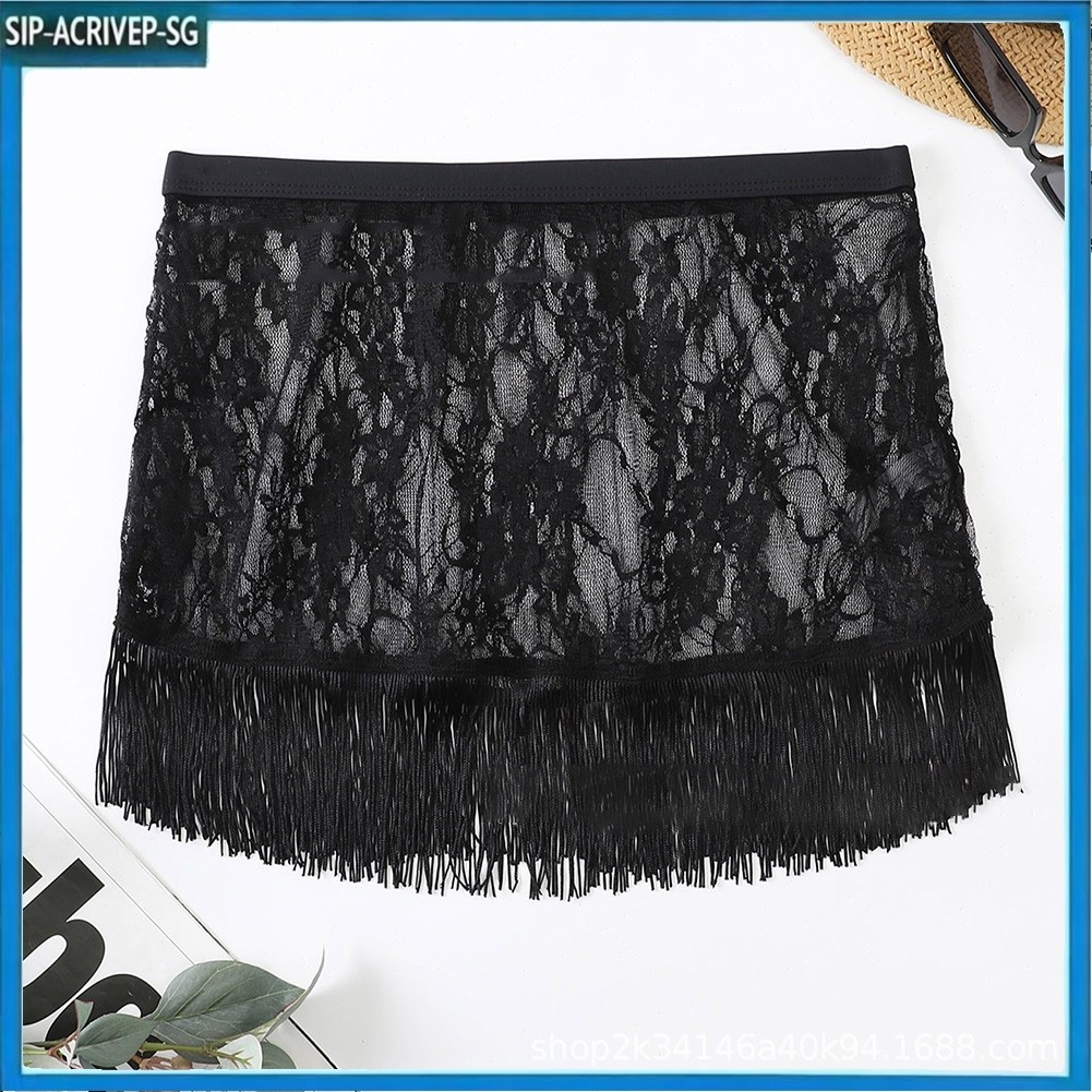 SIPSG ผู้หญิงพู่ลูกไม้บิกินี่กระโปรงสาวร้อน Beach Cover-Ups ElasticWaist Sarong Wrap