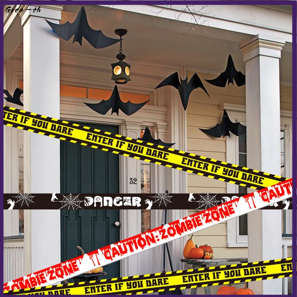 ราคาเคลียร์สินค้า Halloween Green Caution ZOMBIE DANGER Warnings Tape Halloween Fright Tape 10M[grce