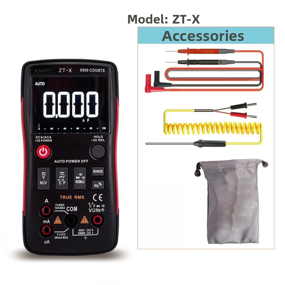 ROLADY มัลติมิเตอร์แบบดิจิตอล ZT-X ช่วงอัตโนมัติ 9999 นับ เครื่องมือทดสอบไฟฟ้า