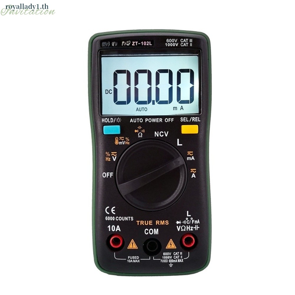 ROLADY ZT-102L มัลติมิเตอร์มิเตอร์ตัวเก็บประจุไฟฟ้าแบบดิจิตอลเครื่องวัดความต้านทานแอมป์มิเตอร์