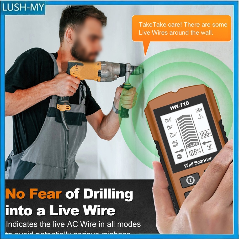 1 HW-710 เครื่องตรวจจับผนังโลหะมัลติฟังก์ชั่น, เครื่องตรวจจับการเจาะเครื่องตรวจจับสายไฟ