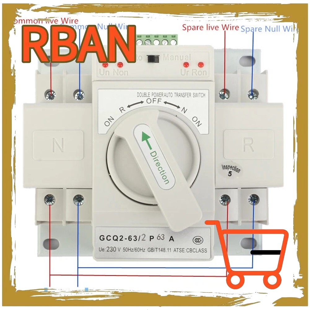 RBANสําหรับ ATS Generator Changeover Switch Dual Power Automatic Transfer Switch 2P 63A