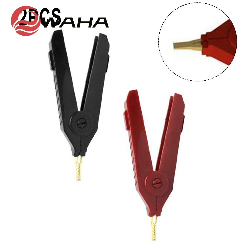 2 ชิ้น คลิปจระเข้ Kelvin Copper Gold Plate LCR Test Clip สีดํา + แดง