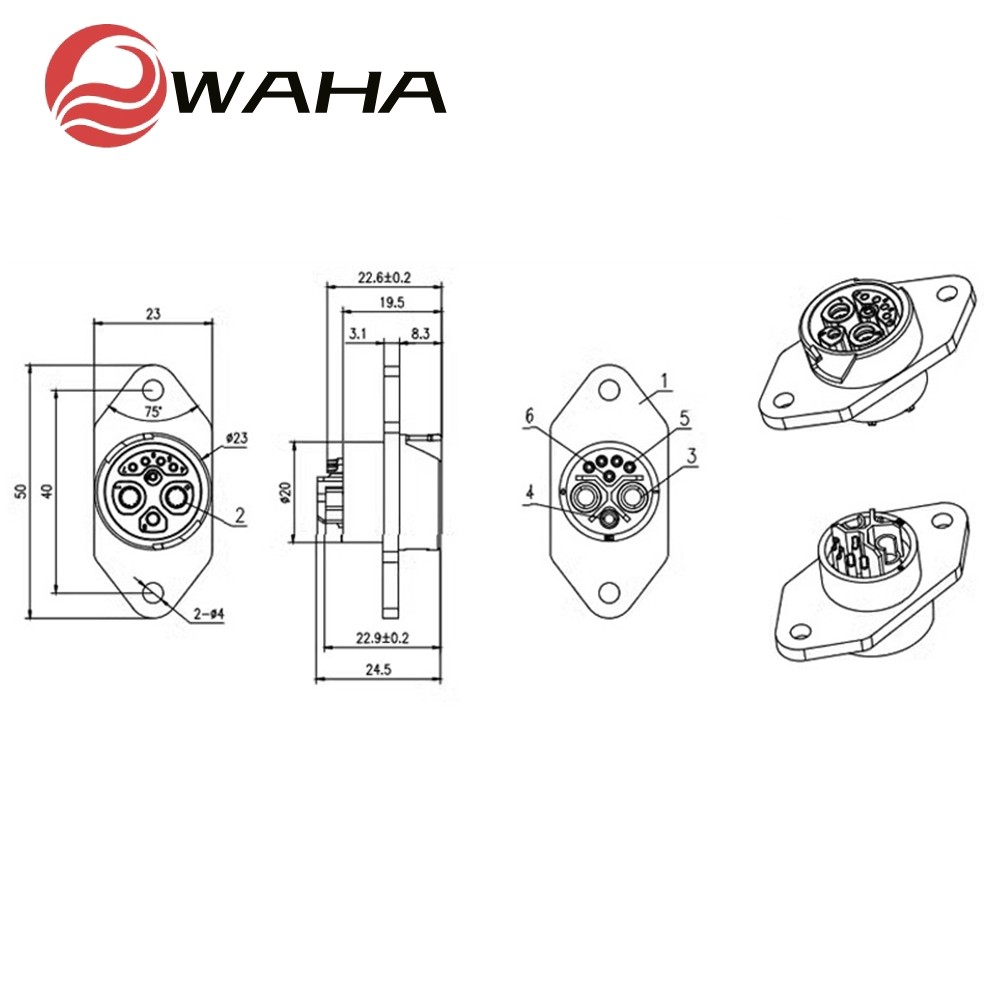 IP67 ชายหญิง 2 + + + 5 Pins ขั้วต่อแบตเตอรี่ Energy Storage Connector 500V 50A