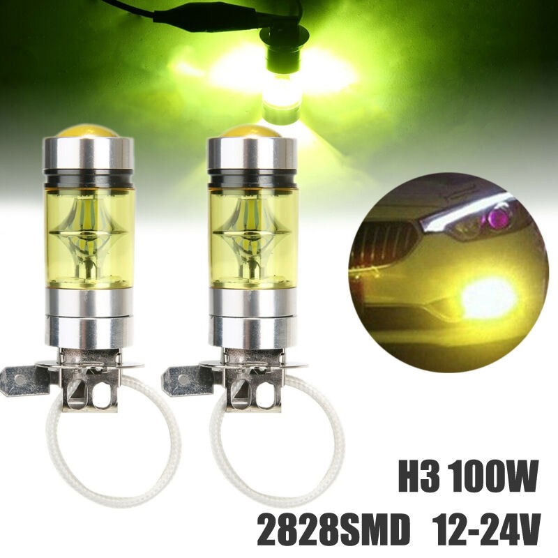 ⭐  สต็อกพร้อม⭐100W สําหรับ H3 2828SMD LED Super Bright รถหมอกไฟท้ายหลอดไฟสีเหลือง 12-24V- [top-th]