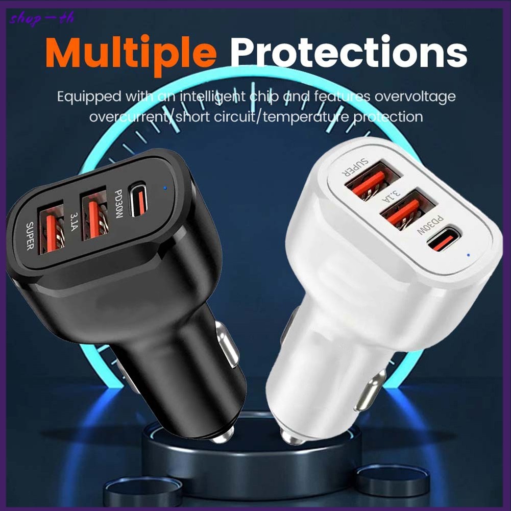 ⛤ใหม่ ใหม่⛤75WCar Charger,2 USB Ports+30W PD Fast Charging,สําหรับ QC3.0-[ready-th]