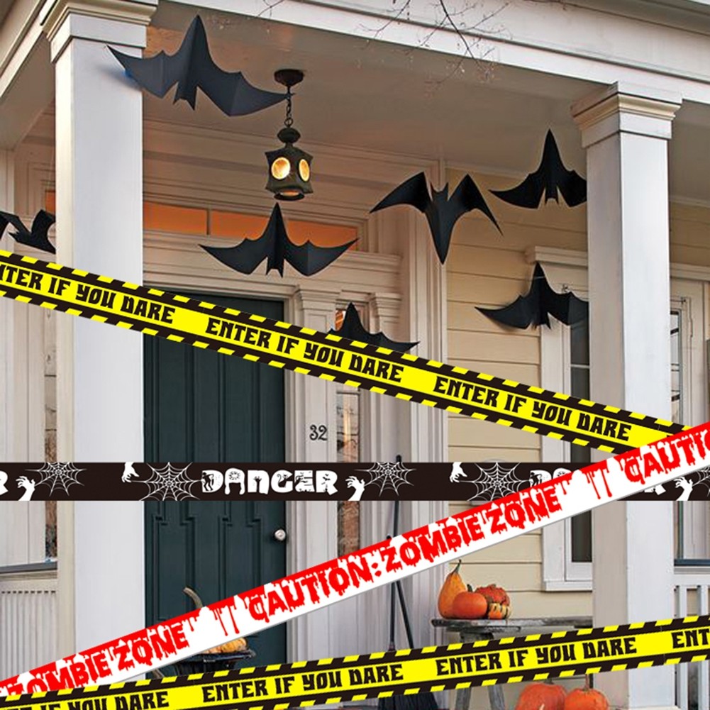 ELECTHalloween Green Caution ZOMBIE DANGER Warnings Tape Halloween Fright Tape 10M