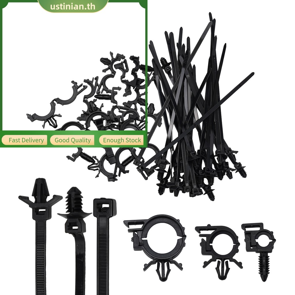 UTIA⭐45 ชิ้น Push Mount Cable Zip Tie พร้อมคลิปรูสายไฟรถยนต์, Universa