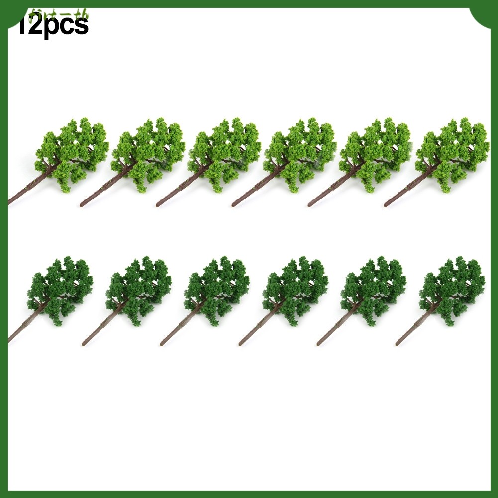 ⭐ การลดราคาครั้งใหญ่⭐Bushy 50 มม.ต้นไม้ใน Dark & Light Green (12 ชิ้น) สําหรับเค้าโครง N / OO Gauge