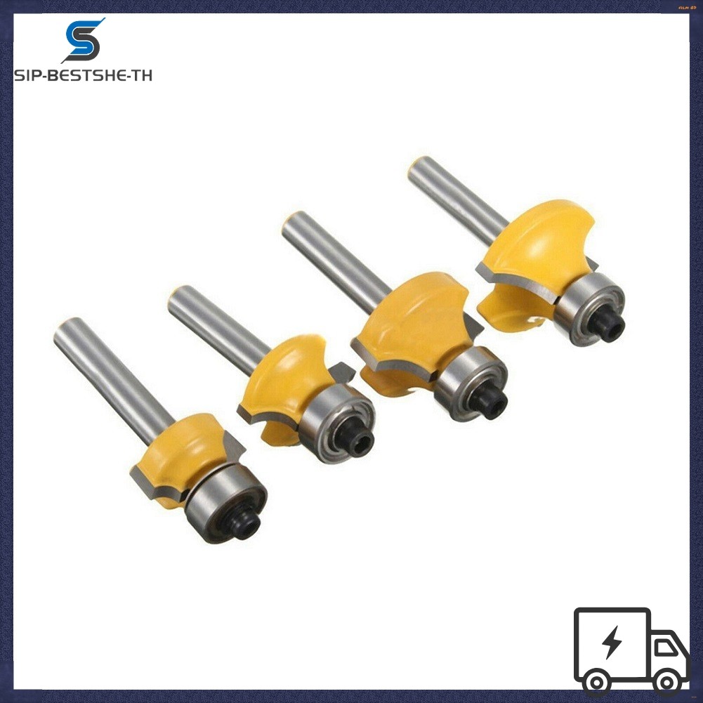 BESTSHE4 ชิ้น 1/4 นิ้ว Shank Round Over Bead Edge Forming Router Bit 1/2 3/8 1/4 1/8