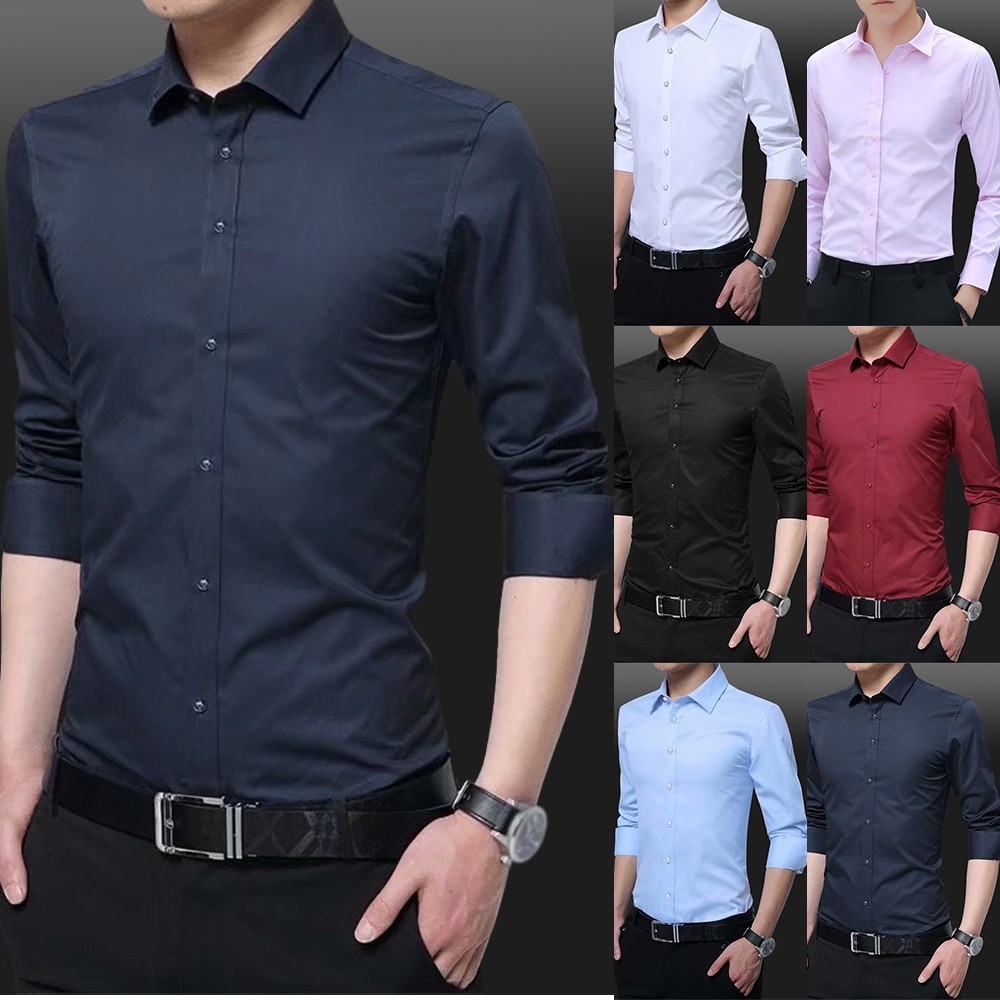 BESTSHEMen Casual Fashion Slim Fit Long Sleeve Casual Business Official Dress Tops Shirts