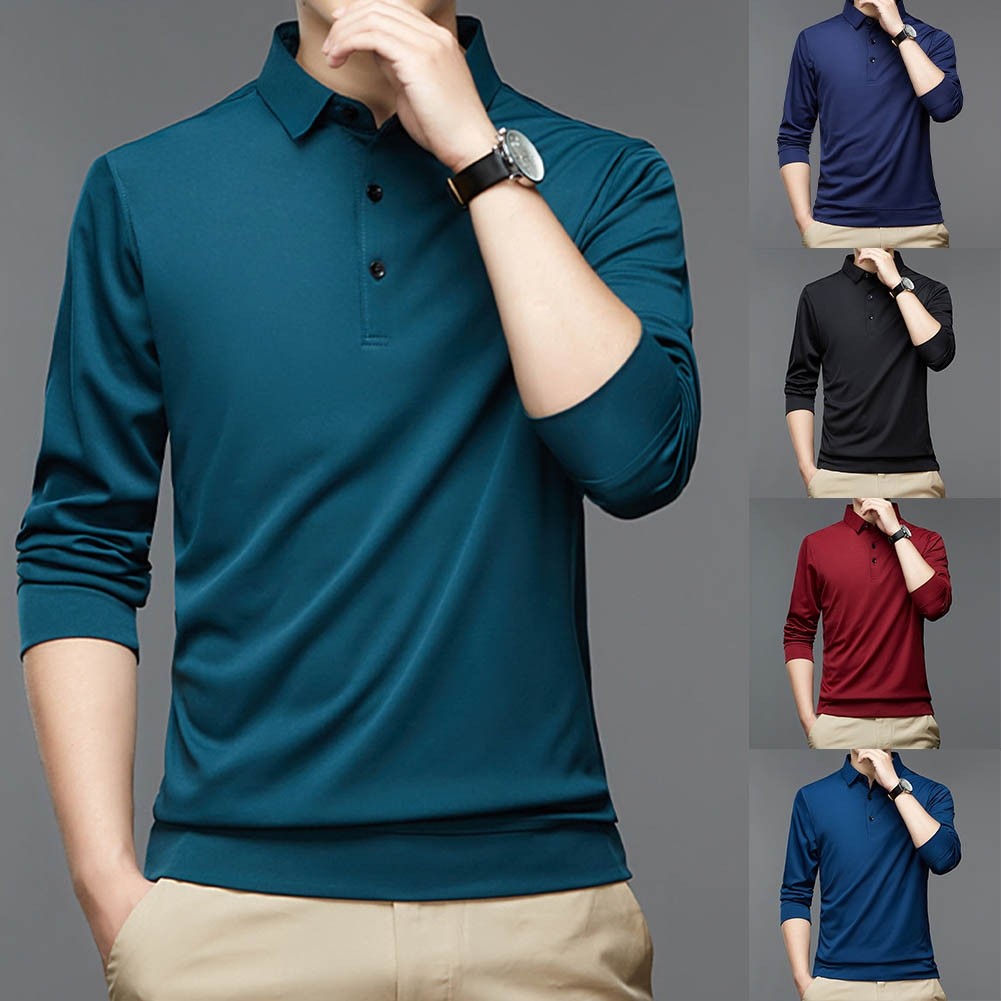 TRSBX❤️Mens Button Collar Dress Shirt Blouse Long Sleeve Tops Business Official T-Shirt