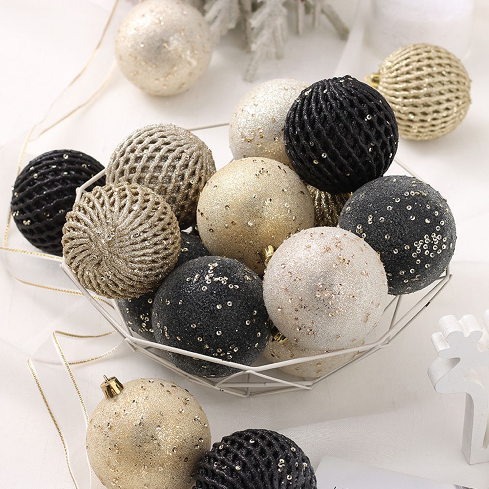 BESTSHE12PCS 8CM Christmas Ornament Sequin Painted Christmas Ball Set
