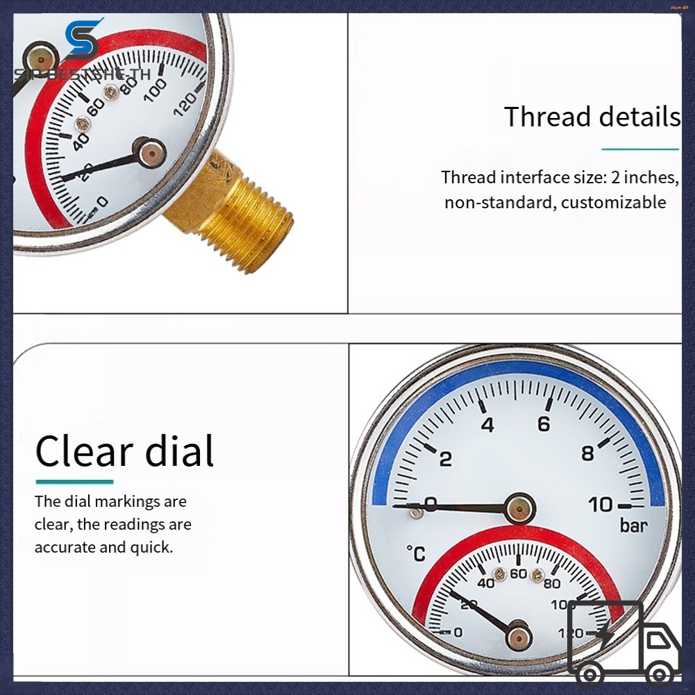BESTSHEIntegrated Pressure and Temperature Gauge 0-10Bar 0-120℃ เกจวัดจอแสดงผลแบบคู่