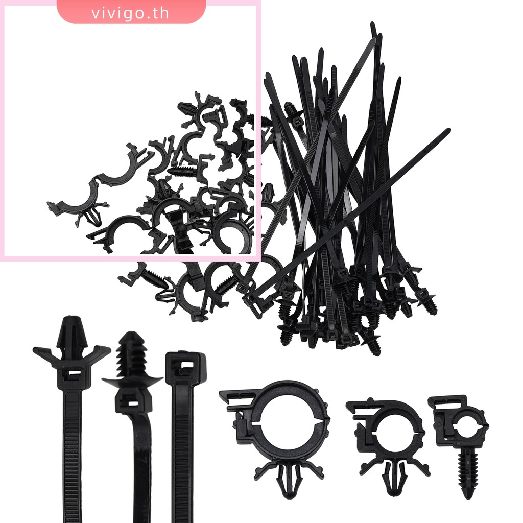 VICIGO⭐45 ชิ้น Push Mount Cable Zip Tie พร้อมคลิปรูสายไฟรถยนต์, Universa