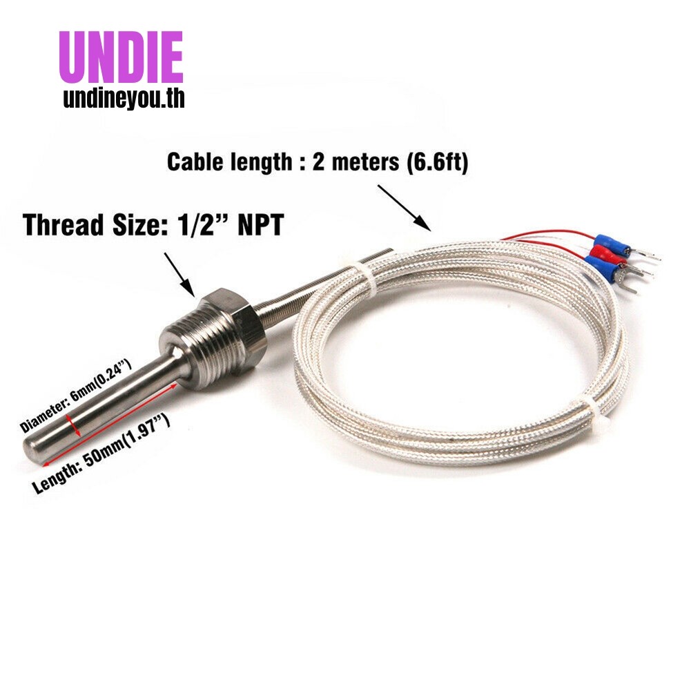 Pt100 ohm Probe Sensor L 50mm PT NPT /2\\\\\\\ ด้ายพร้อมลวดฉนวน