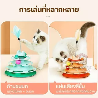 รางบอลแมว 4 ชั้น ของเล่นสุดน่ารักสำหรับน้องแมว แถมขนไก่และลูกบอลอาหาร เพลิดเพลินไม่เบื่อ