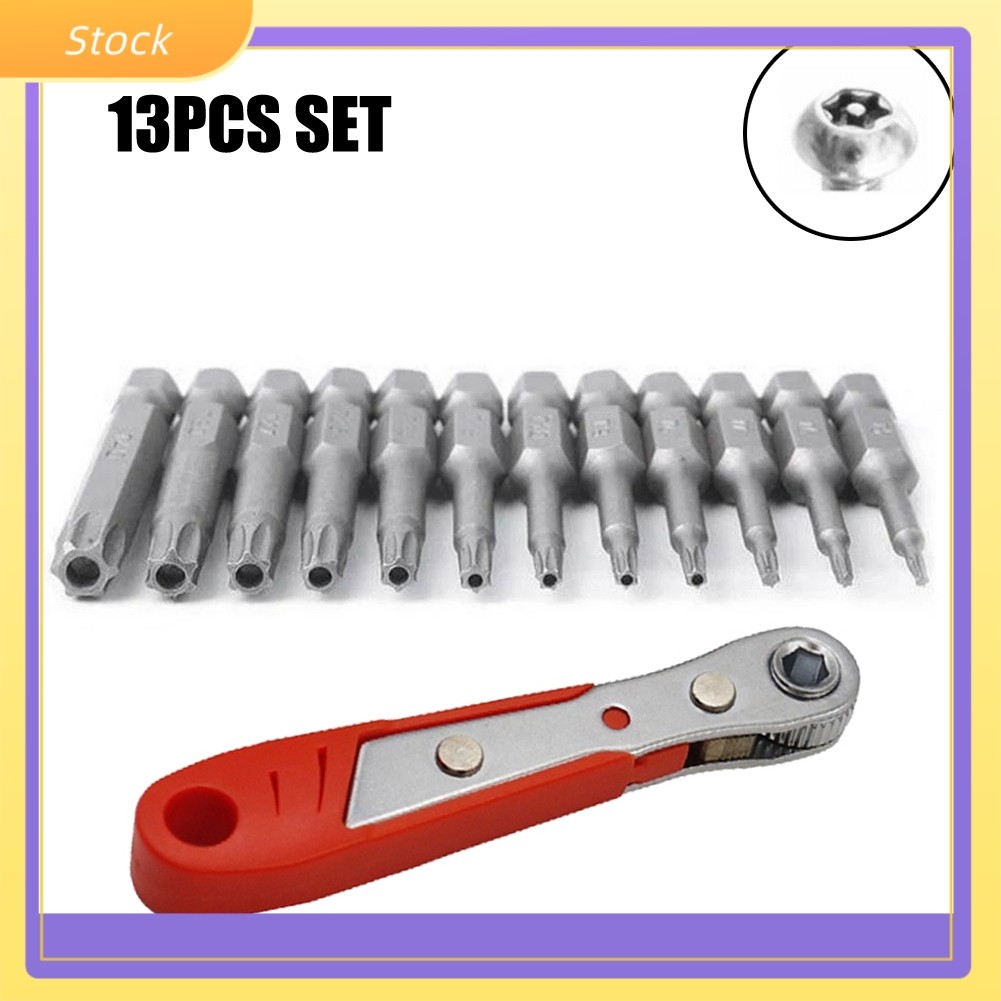 ELECTHexagon Ratchet Spanner 12 ชิ้นสําหรับ T5-T40 สําหรับ Torx ไขควง Bits ชุด