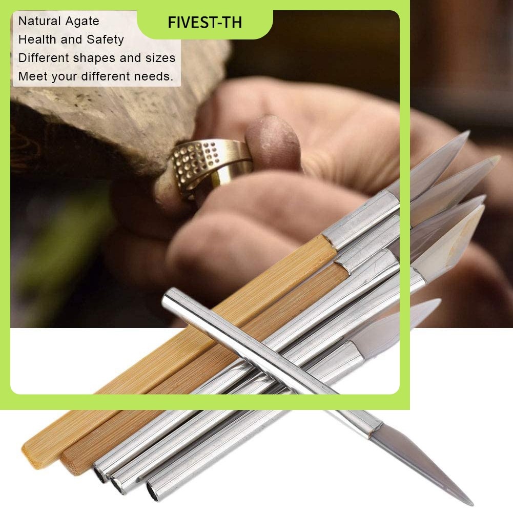 Agate Burnisher สต็อก6 ชิ้นชุด Agate Burnisher ขัดขอบพร้อมที่จับเครื่องประดับทําเครื่องมือ Agate