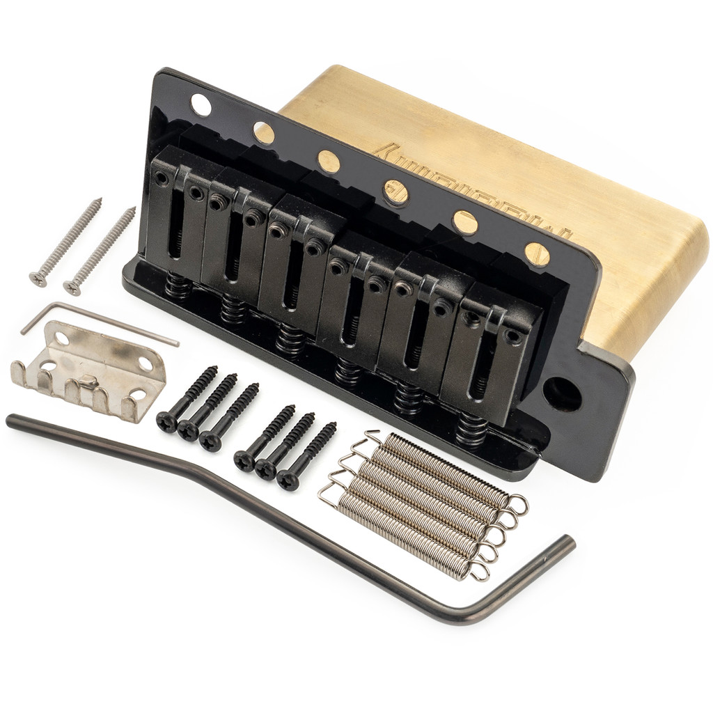 Musiclily Ultra 52.5 มม.(2-1/16 นิ้ว) สไตล์อเมริกันวินเทจ 6 สกรู ST Tremolo Bridge พร้อมอานทองเหลืองสมัยใหม่ 42 มม.บล็อกทองเหลืองแข็ง Push-In Arm สําหรับกีตาร์ไฟฟ้าสไตล์ Strat