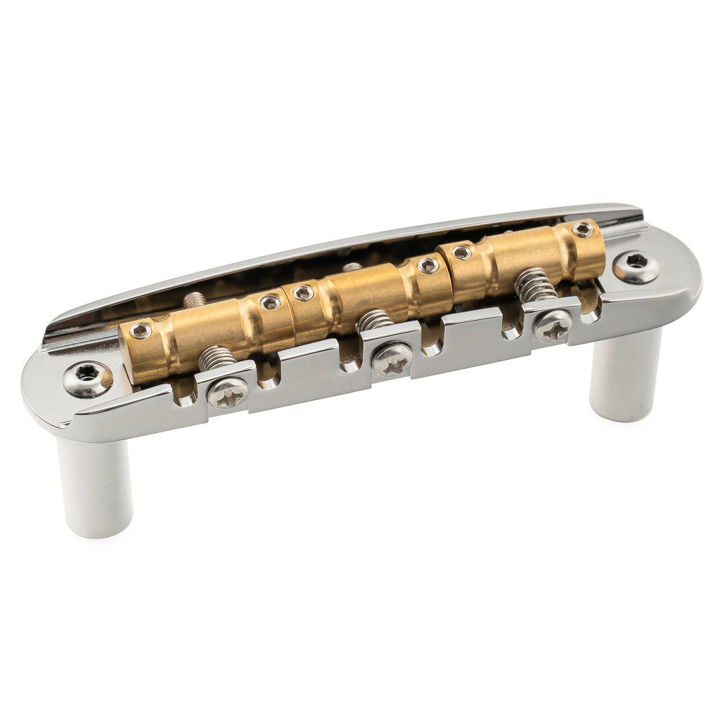 Musiclily Ultra 52.5 มม.(2-1/16 นิ้ว) String Spacing Offset Bridge พร้อมทองเหลืองเต็มเปิดแผ่น Compensated 3-Saddle สําหรับ Jazzmaster Jaguar สไตล์กีตาร์ไฟฟ้า, Chrome