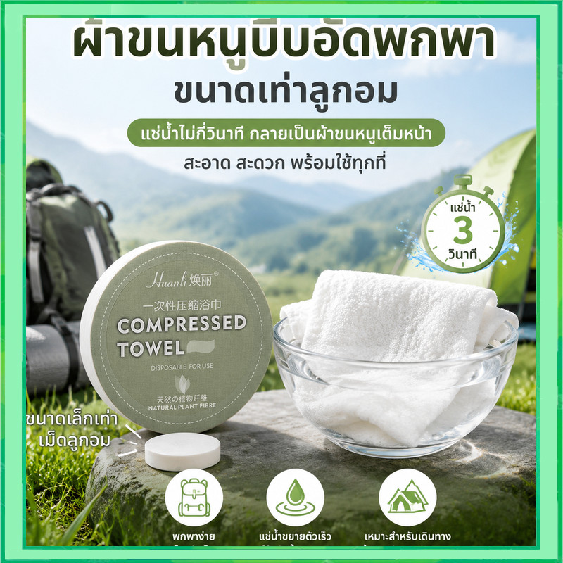 ผ้าขนหนูเช็ดหน้าแบบบีบอัดแบบพกพาขนาดลูกอมแบบใช้แล้วทิ้งที่จําเป็นสําหรับเดินทางกีฬากลางแจ้งและตั้งแคมป์