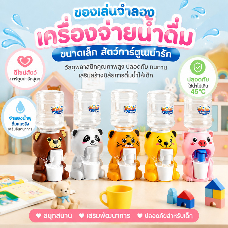 poodoo ตู้กดน้ำเด็กเล่น ขนาดเล็ก ของเล่นน้ำพุ ตู้กดน้ำการ์ตูน